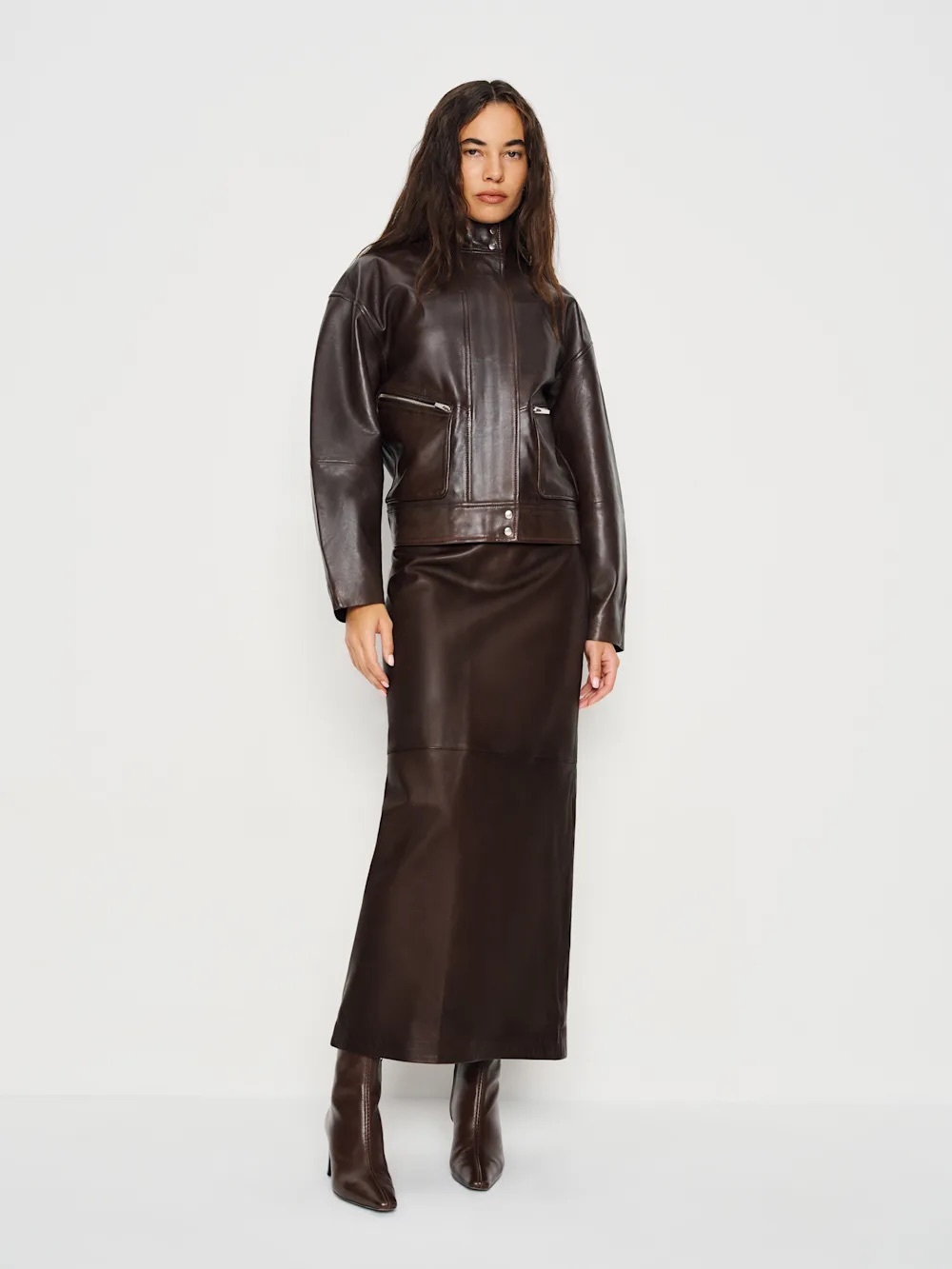 Reformation Veda Cole Low Waisted Leather Brown Maxi Skirt - Picture 2 of 4